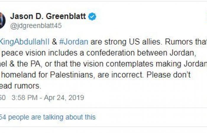 أمريكا: الأردن لن يكون وطناً بديلاً للفلسطينيين