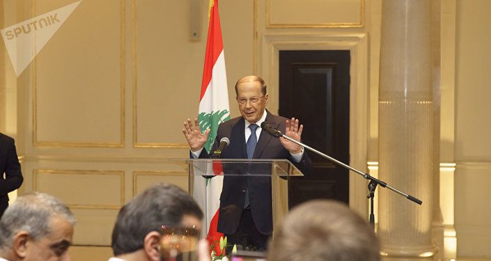 الرئيس اللبناني ميشال عون في قاعة المؤتمرات في فندق فور سيزون في موسكو، 25 مارس/ آذار 2019