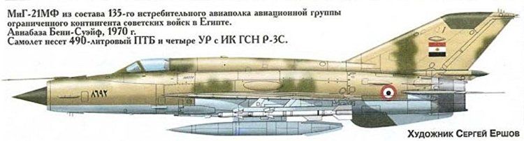 طائرة من طراز ميغ 21 تابعة للقوات السوفيتية فى مصر مرسوم عليها العلم المصري