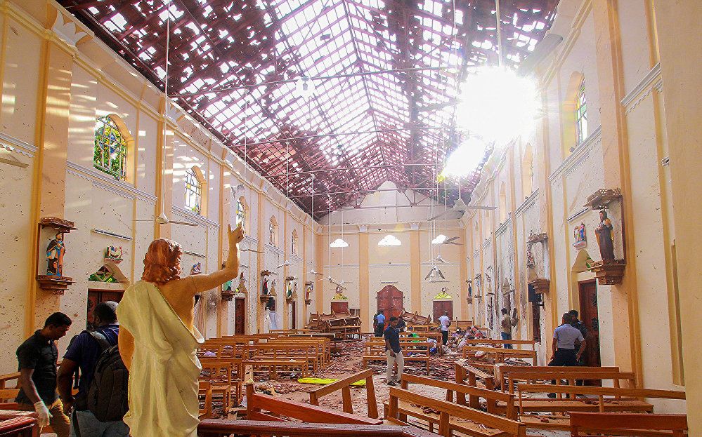 كنيسة القديس سيباستيان في نيغومبو بعد سلسلة من الانفجارات في سريلانكا