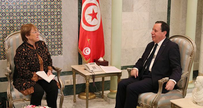 وزير الخارجية التونسي خميس الجيناوي و المفوضية السامية للامم المتحدة لحقوق الانسان ميشال باشليه