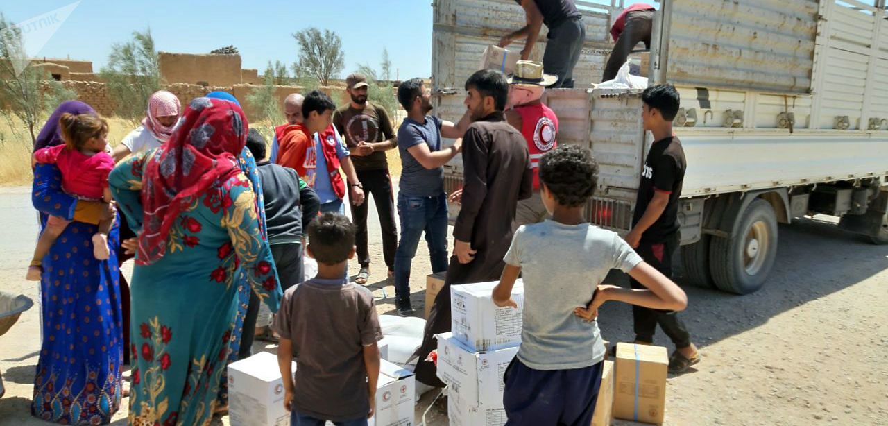 إغاثة الهلال الأحمر السوري تصل مركدة شرق الفرات