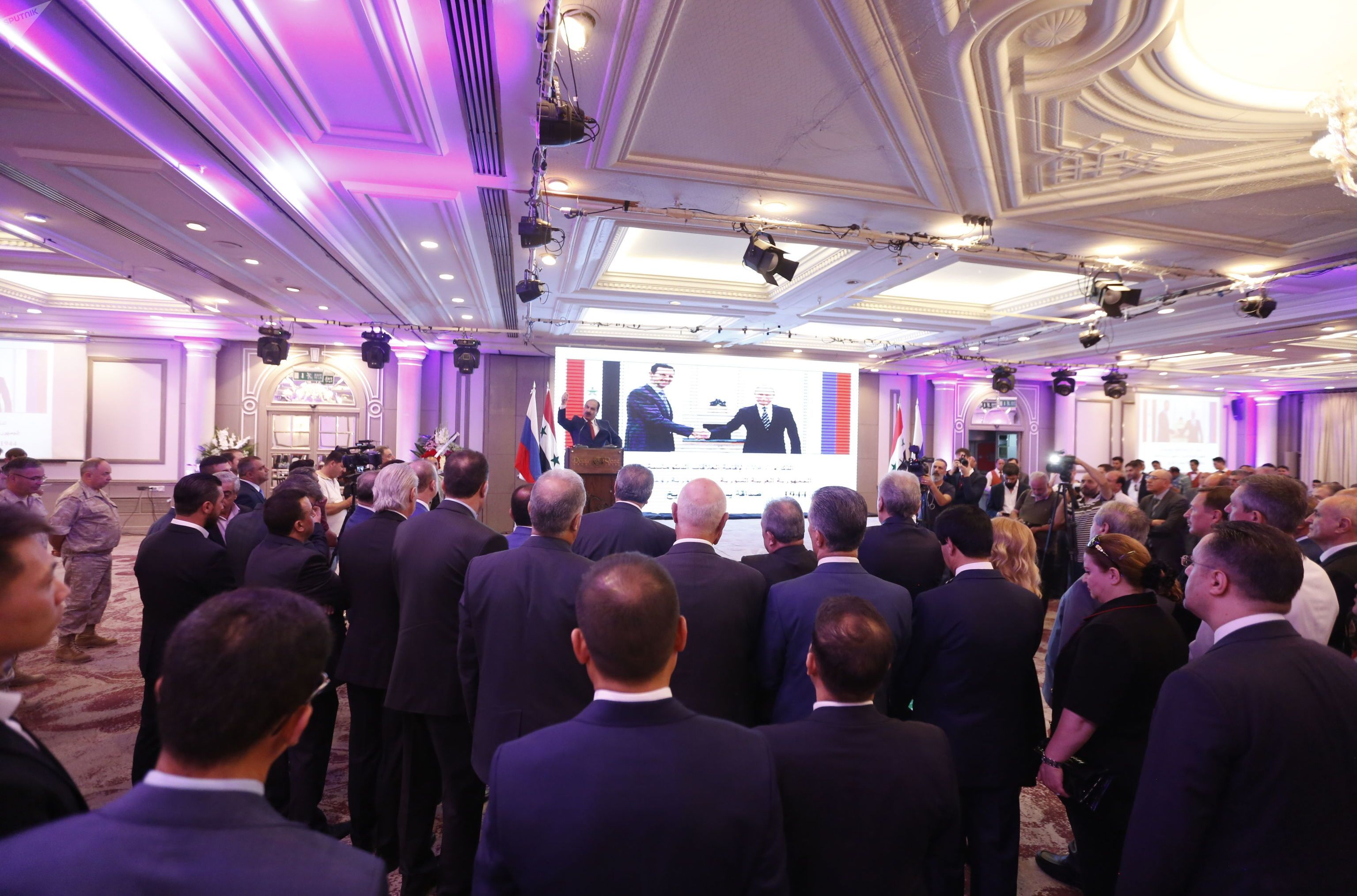 حفل الاستقبال الذي أقامته القيادة المركزية لحزب البعث في دمشق، بمناسبة الذكرى الـ75 على تأسيس العلاقات الدبلوماسية السورية الروسية
