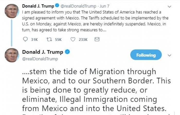 الولايات المتحدة والمكسيك يتوصلان لاتفاق يؤدي لإنهاء التعريفات الأمريكية المحتملة