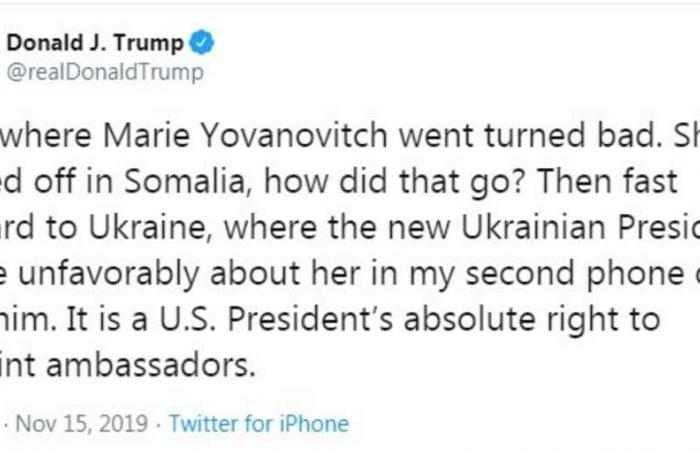 ترامب يهاجم السفيرة الأمريكية لدى أوكرانيا مع إدلاء شهادتها بالكونجرس
