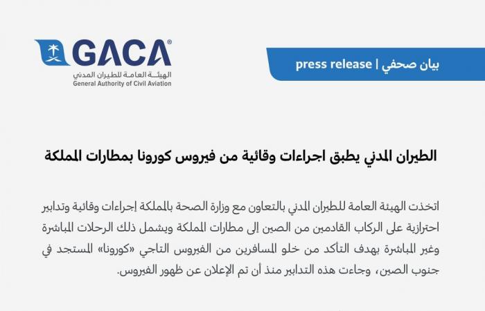تعميم من الطيران المدني السعودية لمطارات المملكة بشأن "كورونا"