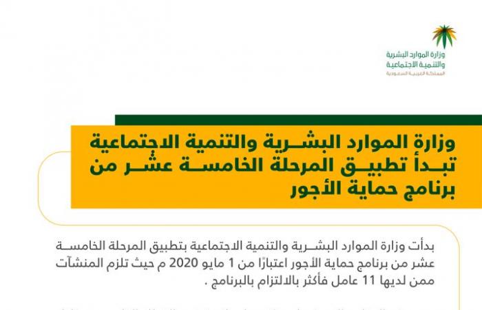 الموارد البشرية السعودية تبدأ تطبيق المرحلة الـ5 من برنامج حماية الأجور