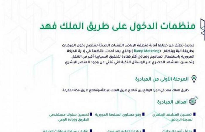 "أمانة الرياض" تبدأ بتركيب منظمات الدخول الذكية على طريق الملك فهد