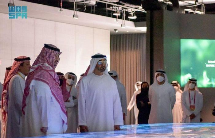 "تركي بن محمد" يستقبل ولي عهد أبو ظبي في جناح المملكة في "إكسبو 2020 دبي"