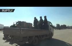 لحظة دخول قافلة عسكرية تركية إلى محافظة إدلب