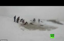 مواطنون روس ينقذون خيولا سقطت تحت المياه المتجمدة