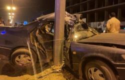 "مدني بلجرشي" يباشر حادث ارتطام مركبة بعمود إنارة