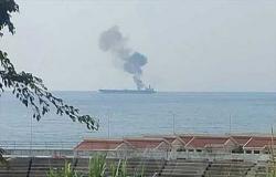 حريق بسفينة تجارية في مرفأ اللاذقية السوري .. بالفيديو