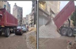 الجيزة : استكمال رصف شارع النزهة في الحوامدية