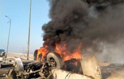 بعد انفجار سيارة نقل.. أول صور لحادث «الدائري الأوسطي»