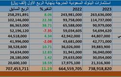 البنوك السعودية المدرجة ترفع استثماراتها لـ 738.9 مليار ريال بالربع الأول من2023