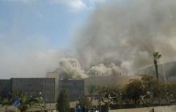 محلب يتفقد آثار حريق قاعة المؤتمرات بمدينة نصر